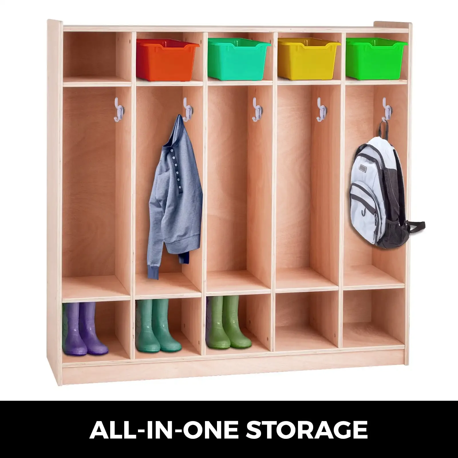 Preschool Cubby Lockers 5-Section Plywood Birch Coat Locker 15MM Thickness Kids Locker for Home 48.4 Inch High Durable 2
