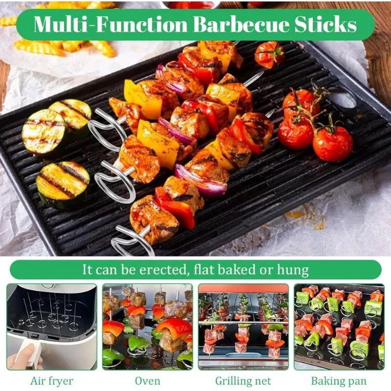 Reusable Air Fryer Oven Skewer BBQ Grill Barbecue Skewers Stainless Steel Kitchen Baking Stick Mini Meat Skewer Cooking Tools