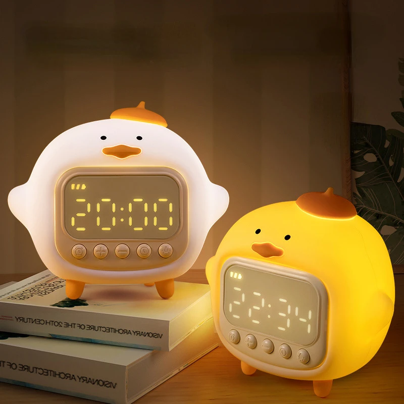 

LED Time Display Night Light Cute Duck Wake Up Volume Adjustable Alarm Clock Room Decoration Rechargeable Lamp Children Gift