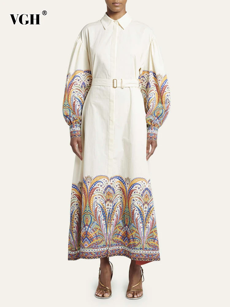 VGH 패치워크 벨트 컬러 블록 캐주얼 드레스 여성용, 라펠 랜턴 슬리브, 하이웨이스트 미니멀리스트 원피스, 여성 패션 의류