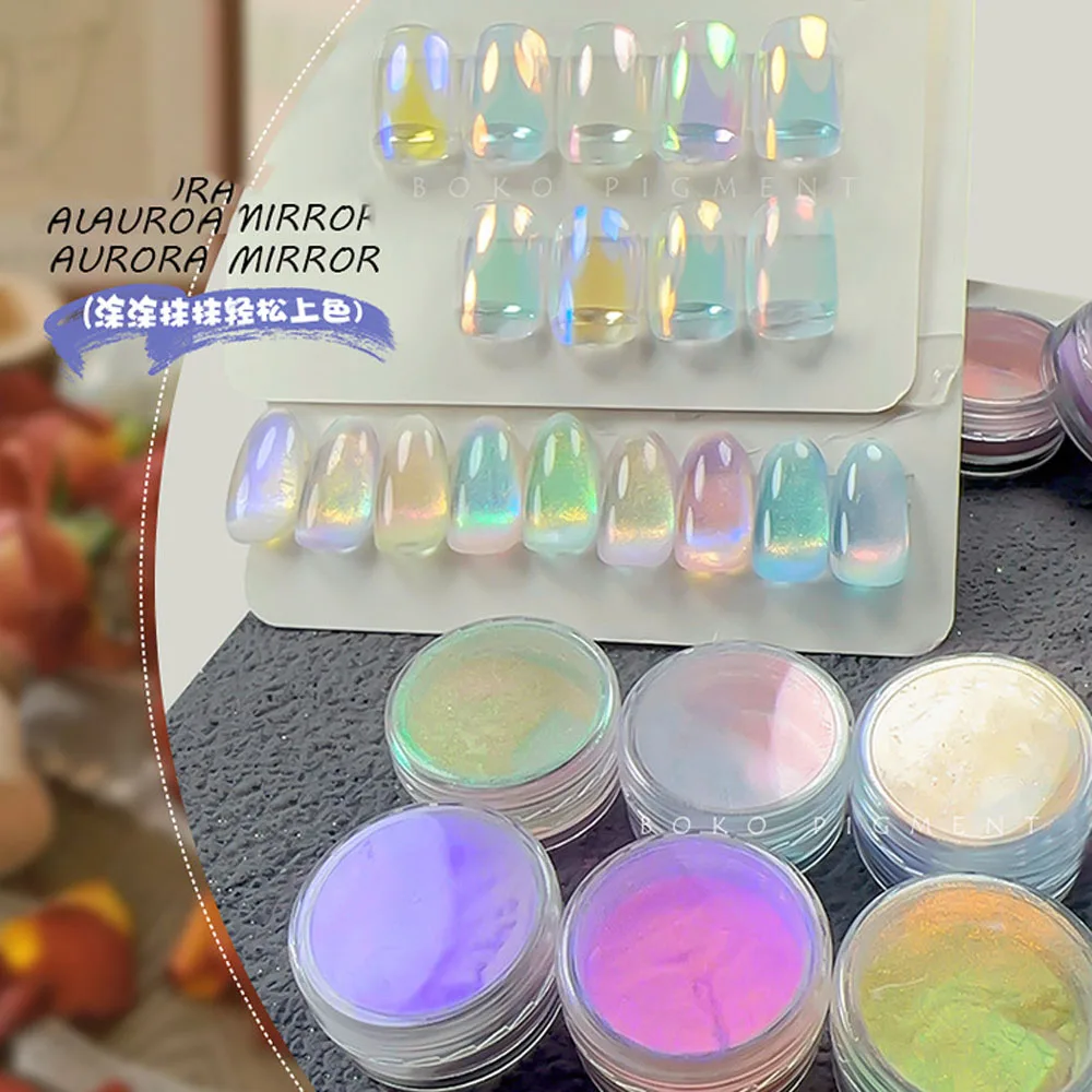 Moonlight Mirror Nail Powder Aurora Fine Glitter Chameleon Effect UV Gel Polish Chrome Pigment Rubbing Dust DIY Nail Decoration