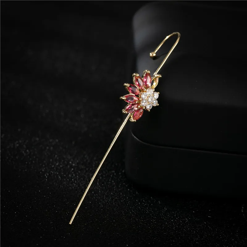 Cubic Zirconia Leaves Ear Clip Flower Earrings for Bridesmaid