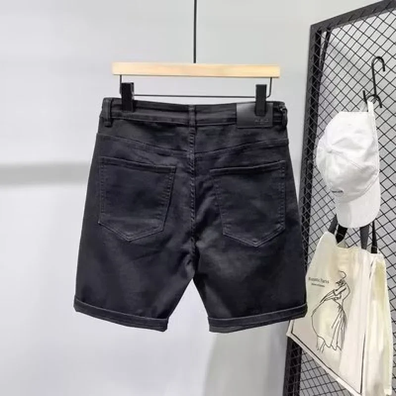 Men's Five-Quarter Skinny Fit Denim Shorts Summer Thin Elastic Casual Washed Trendy Brand Loose Leggings Short Pants