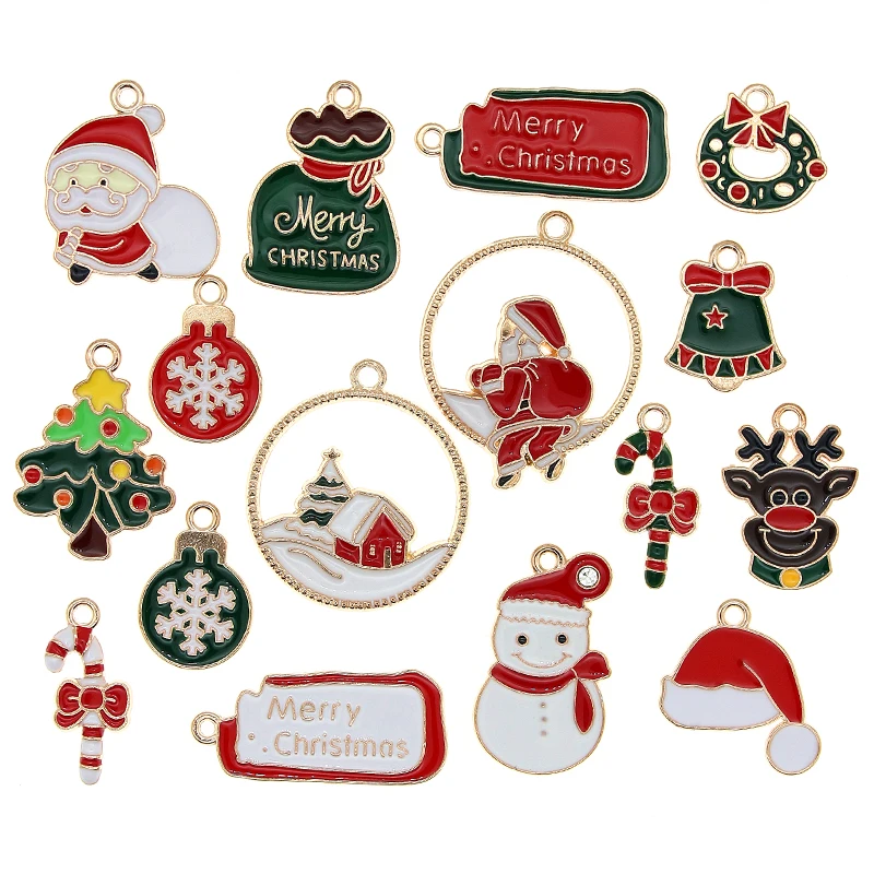

10 шт. новые рождественские эмалевые Подвески для изготовления ювелирных изделий, металлические подвески, бусины для шармов, браслетов, серег, украшения для ювелирных изделий, подарки