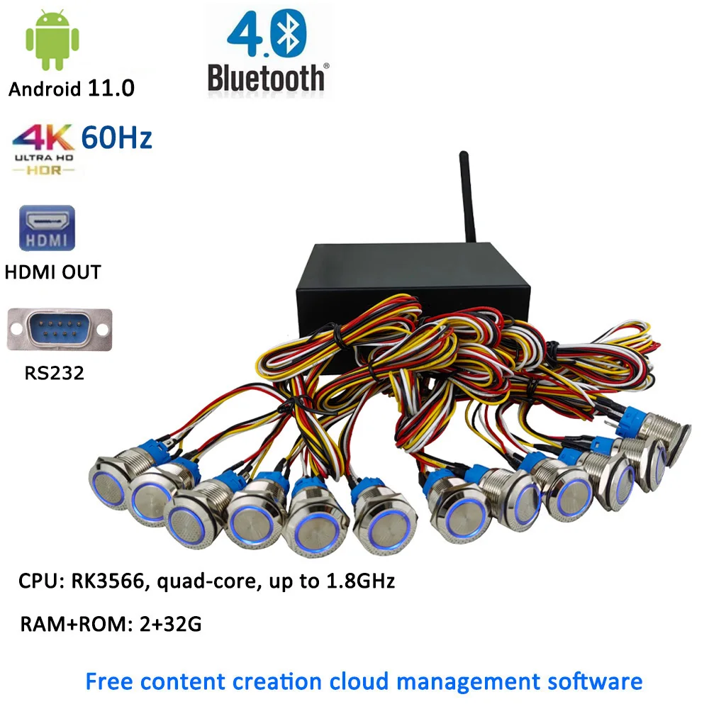 MPC3840 4K UHD Android 11.0 2 + 32G HD-MI Output RS232 LED Push Button Control Digital Media Player Box