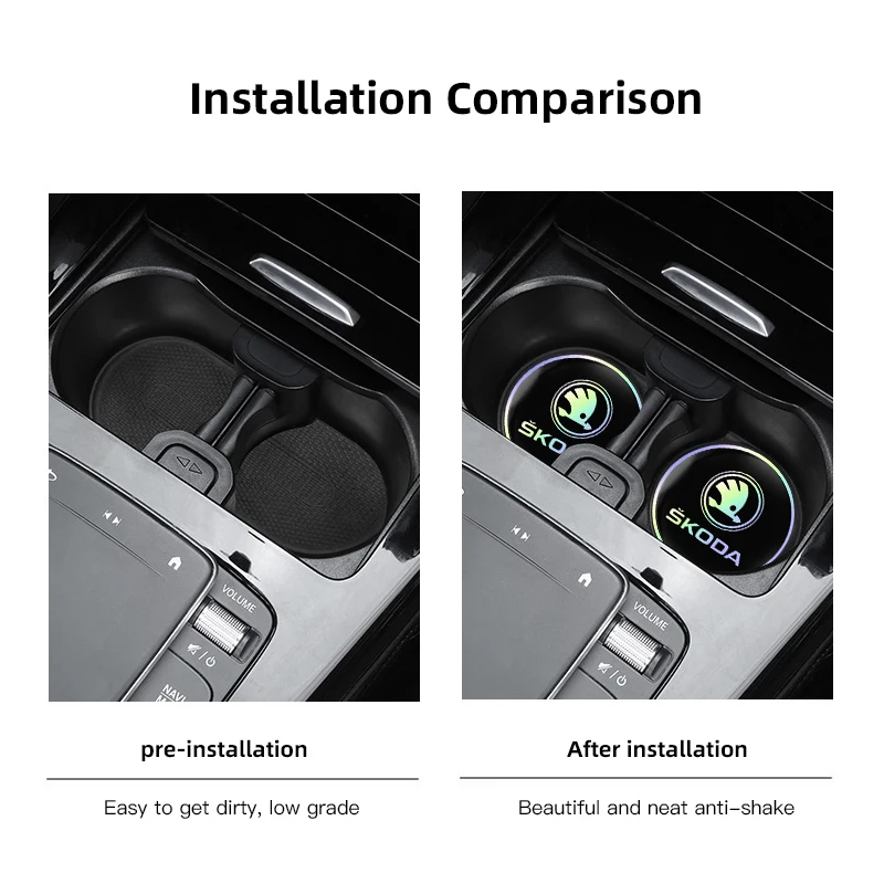 Car Interior Anti Slip Pad, 2Pcs Car Laser Coaster, For Skoda Octavia Superb Rapid Kodiaq Kamiq Vision RS Yeti Karoq Fabia Enyaq
