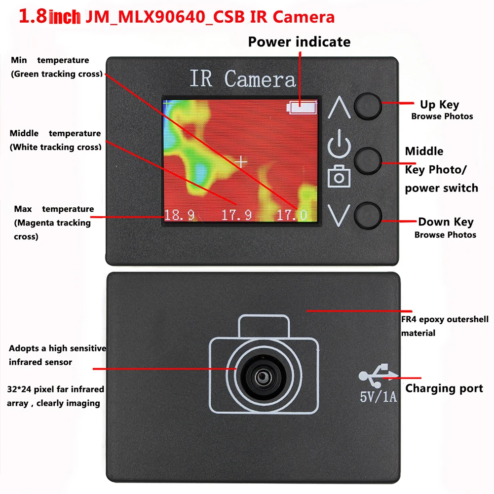 1.8 Inch High/Low Temperature Points Infrared Thermal Imager