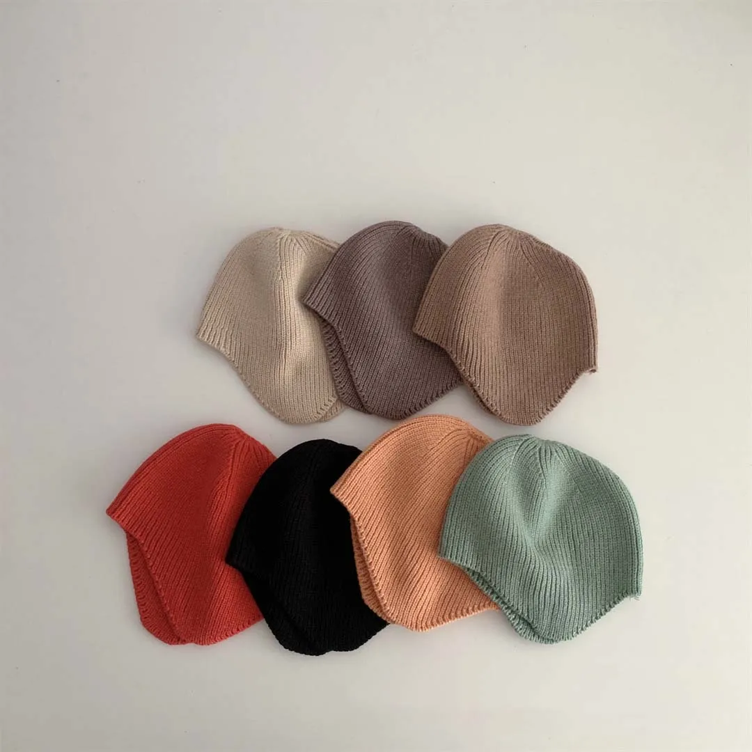 2023 Autumn Baby Beanie Knit Hat Korea Style Soft Baby Bonnet Cap Solid Color Kids Ear Protection Warmth Cap