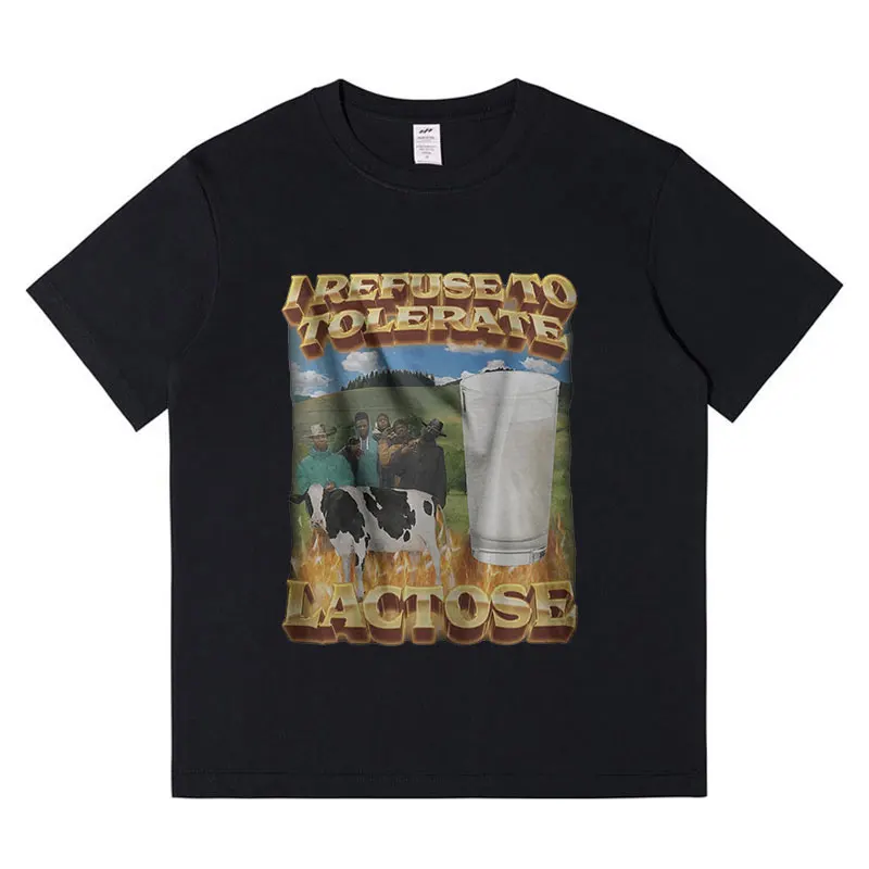 Забавная Футболка с принтом I откажитесь терпировать лактозу, мужские Модные повседневные футболки с коротким рукавом, футболки большого размера из 100% хлопка