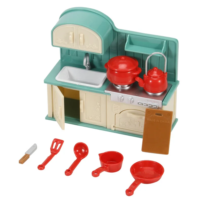 Forest Family Furniture Kitchken Miniature Scene Cabinet Decoration Toys Mini Family Doll House Indoor Model Small Pretend Play 4
