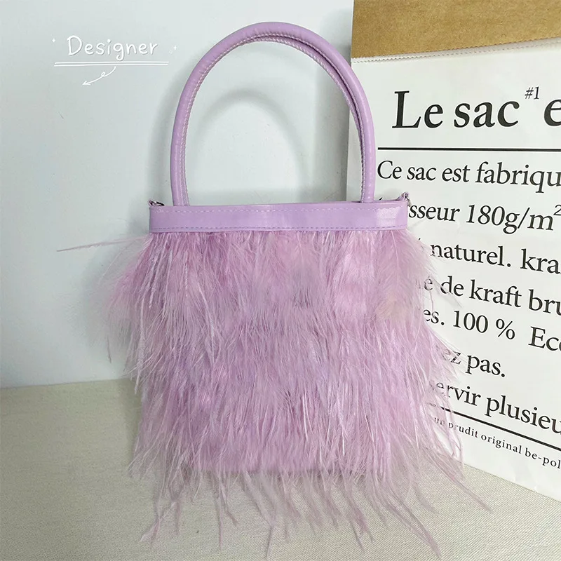 

Exquisite Pearl Chain Handbag Luxury Ostrich Feather Evening Bag Solid Color Banquet Bags Fashion Wedding Party Purse Bag XA172H