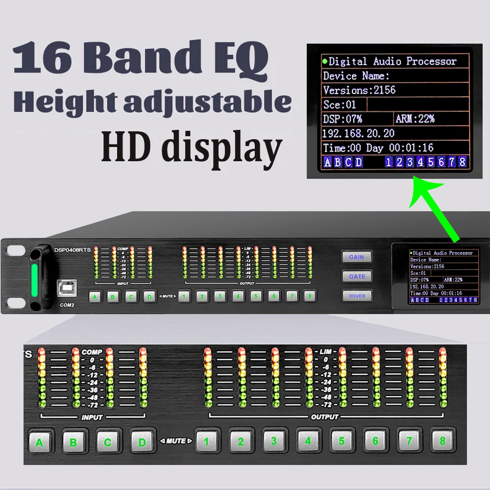 Paulkitson DSP0408RTS Professional Stage Digital Audio Processor  96KHz 32Bit DSP 16Band EQ With AES FIR Speaker Audio Equipment