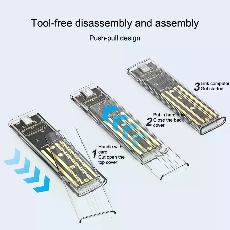 M.2 NVME PCIe NGFF SATA 프로토콜 케이스 투명 USB 타입 C 10Gbps PCI-E 외장 하드 디스크 박스 케이스 (노트북/휴대폰용)