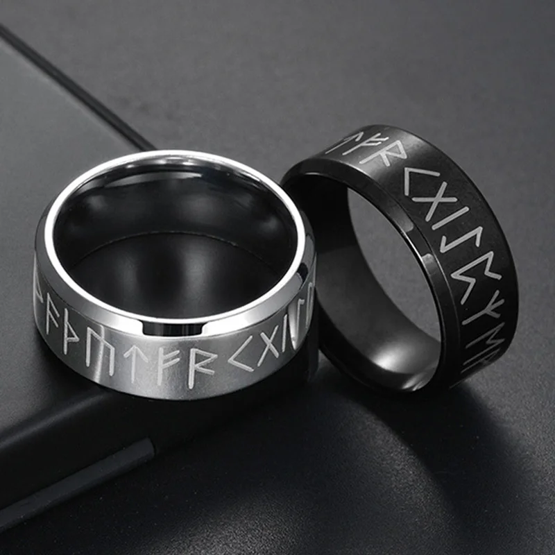 Men Ring Stainless Steel Fashion Style MEN Double Letter Rune Words Odin Norse Amulet RETRO Rings Charm Jewelry Accessoires Gift