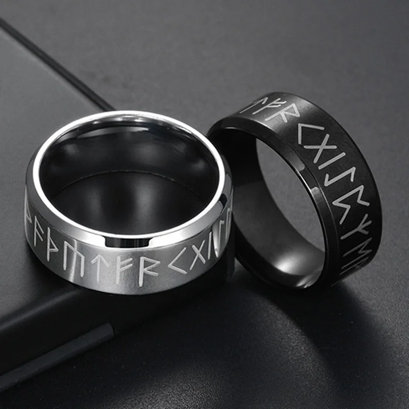 

Men Ring Stainless Steel Fashion Style MEN Double Letter Rune Words Odin Norse Amulet RETRO Rings Charm Jewelry Accessoires Gift