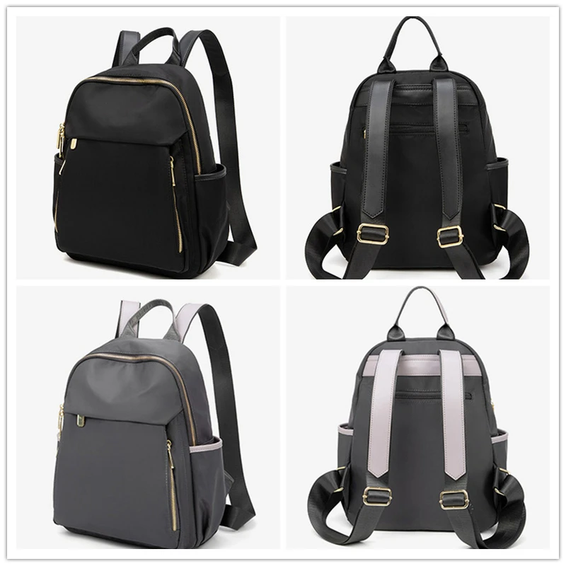 Casual Backpacks for Women Solid Color Bookbags Simple Style Backbags Durable Oxford Cloth Portable Travel Bags Adjustable Belt
