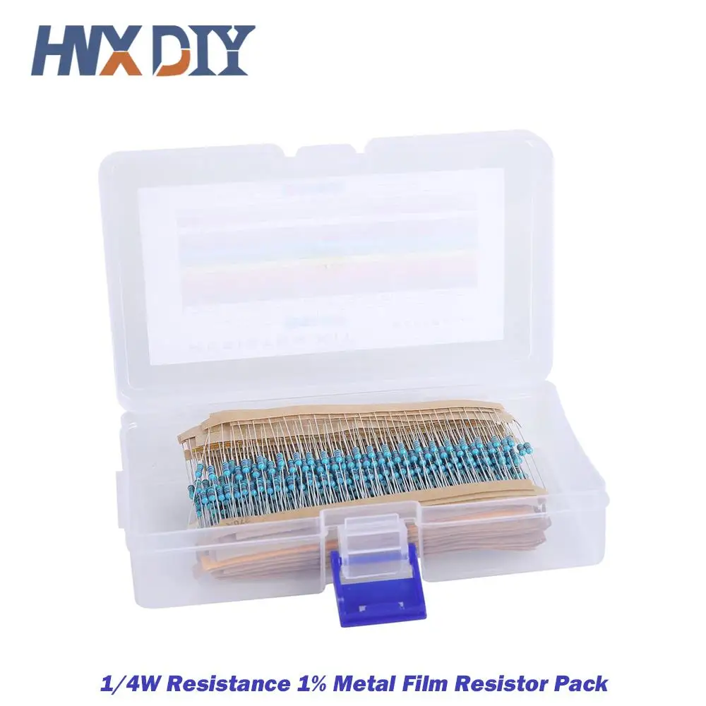 600pcs/set 30 Kinds 1/4W Resistance 1% Metal Film Resistor Pack Assorted Kit 1K 10K 100K 220ohm 1M Resistors