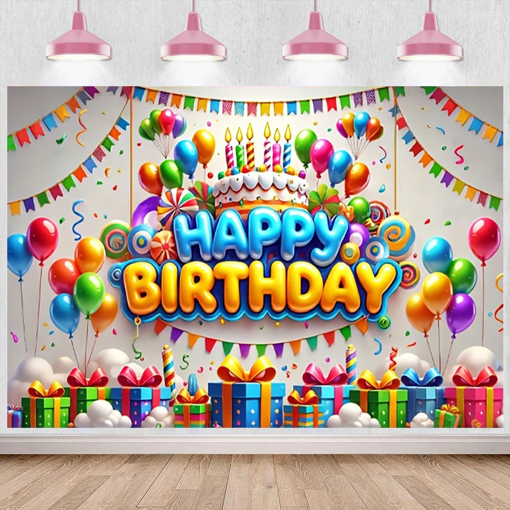 Alles Gute zum Geburtstag Dekorationen Hintergrund Luftballons Regenbogen Design Party Fotografie Hintergrund Baby Dusche Foto Studio Banner Requisiten – Detail 3
