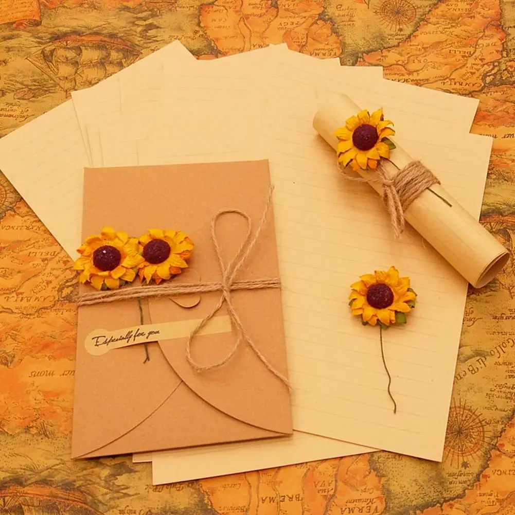 Letter Paper Envelope Set Romantic Vintage Style with Flowers Decoration Clear Line Smooth Writing Letter Envelopes