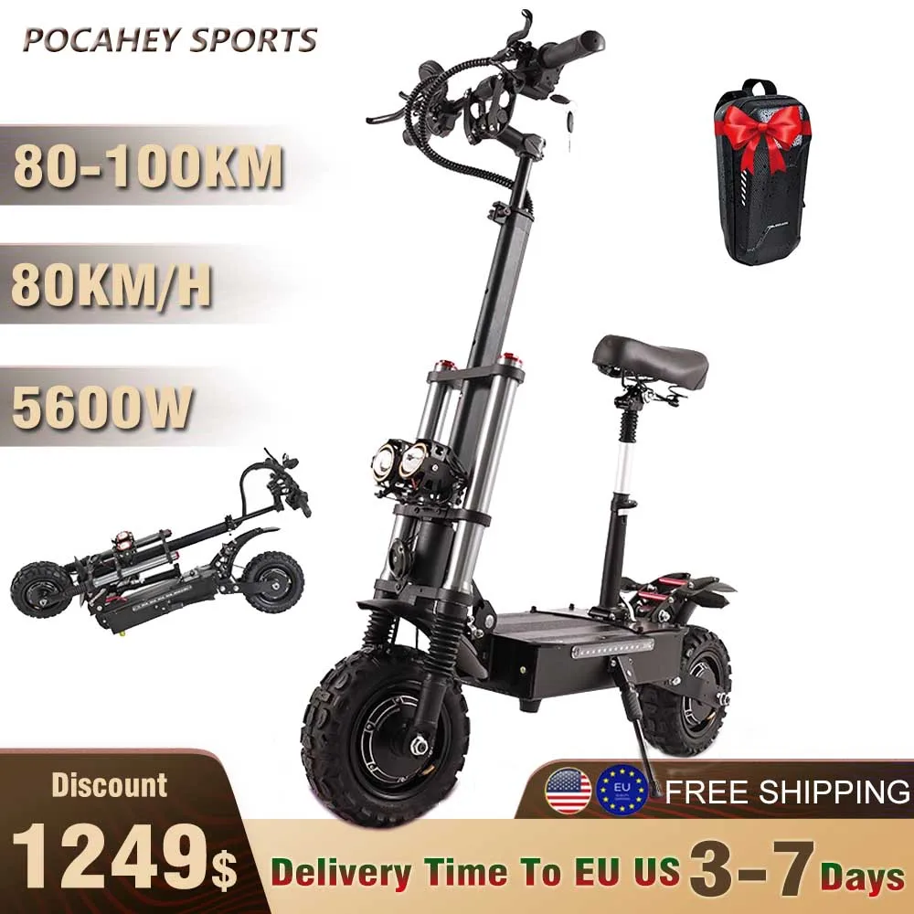 

T88 Powerful Electric Scooter for Adults 5600W Dual Motor 38.4/27AH Up to 80KM/H 100km Range Off Road Tires E-Scooter with Seat