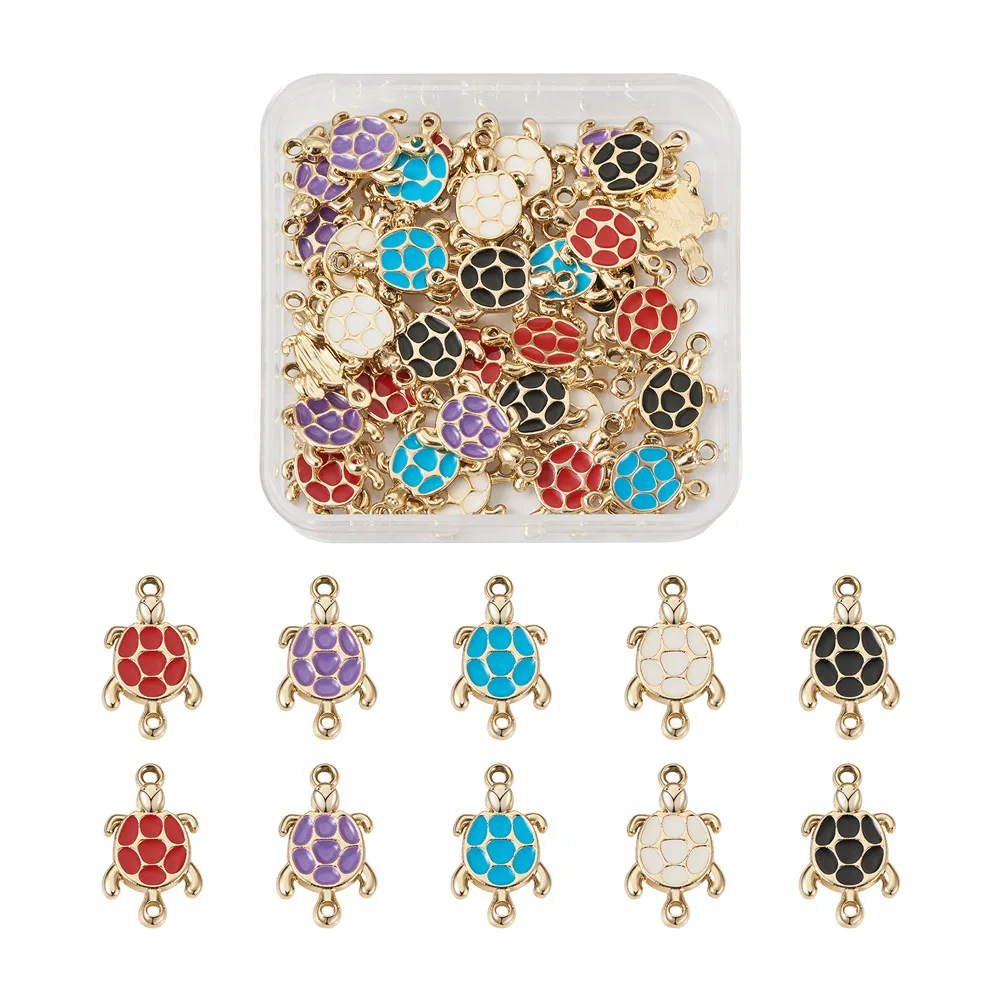 

40pcs Drop Oil Light Gold Color Tortoise Charms Colorful Enamel Alloy Pendants For Bracelet Earring Jewelry DIY Accessories