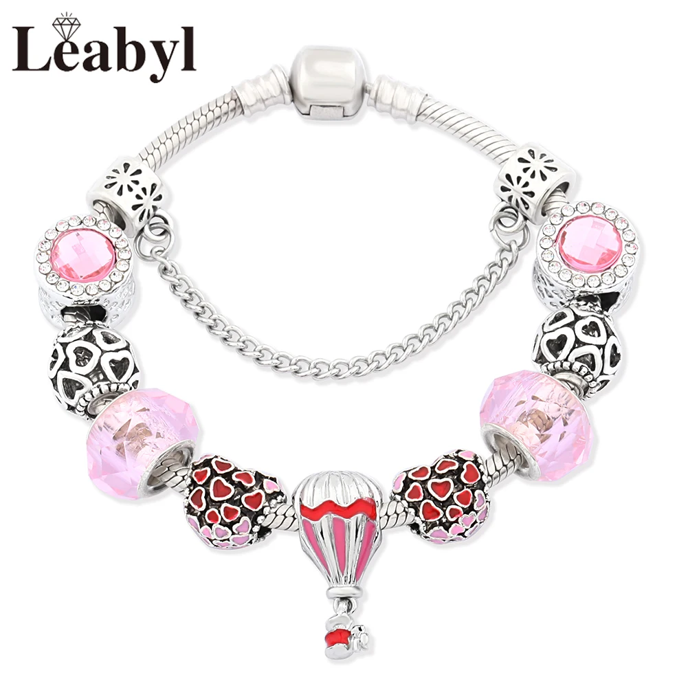 Mix Stil rosa Blume Herz Charme Armbänder trend ige rosa Kristall Perlen Armband schöne Pflanze Tier Schmuck für Frauen Mädchen Geschenk – Detail 2