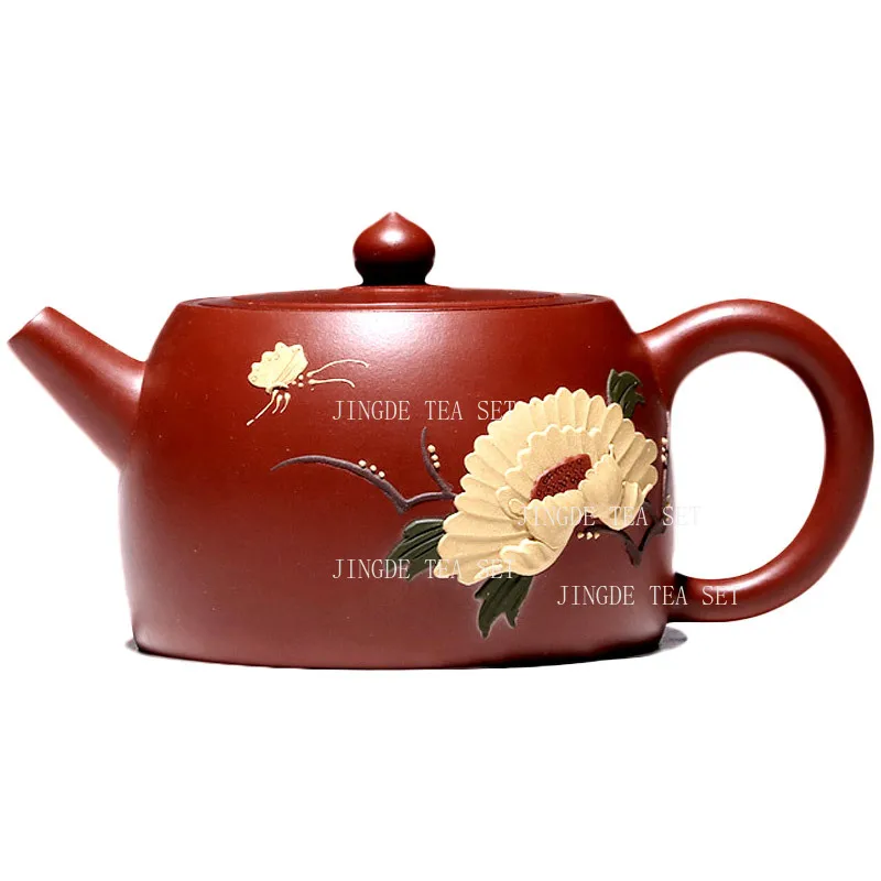 200cc Yixing Purple Clay Teapot Original Ore Red Mud Household Big Red Robe Butterfly Love Flower Kung Fu Tea Set
