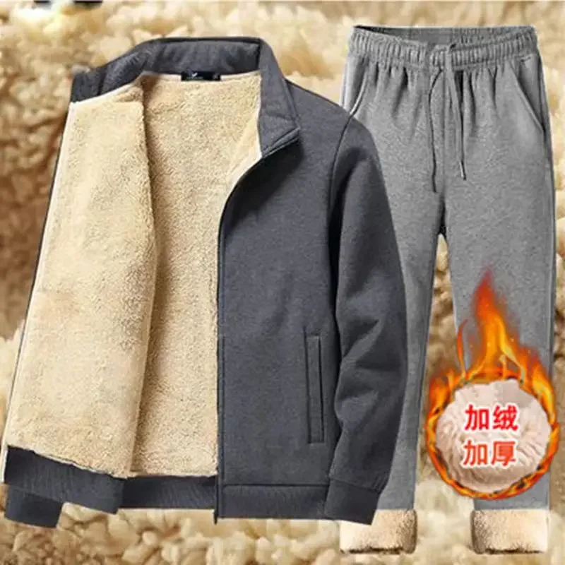 Autumn and Winter Models of Padded and Thickened Top Pants Suit Men's Winter Lamb's Wool Leisure Suit Men's Loose Sportswear