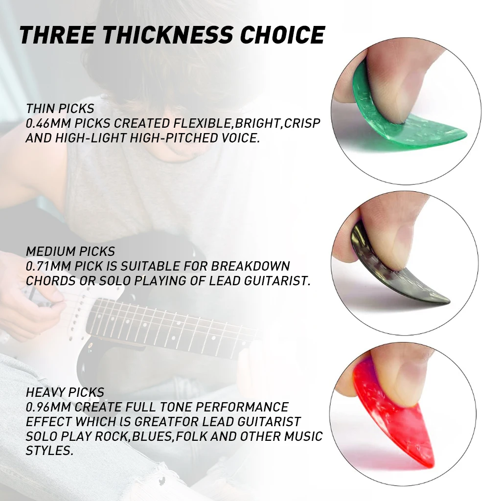Guitar Picks Assorted 0.46/71/96mm for Acoustic Electric Bass
