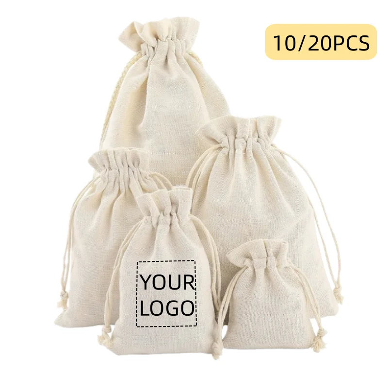 10/20Pcs Custom Cotton Linen Drawstring Bags Reusable Storage Dust Pouchs for Jewelry Gifts Ideal for Wedding Easter Christmas 1