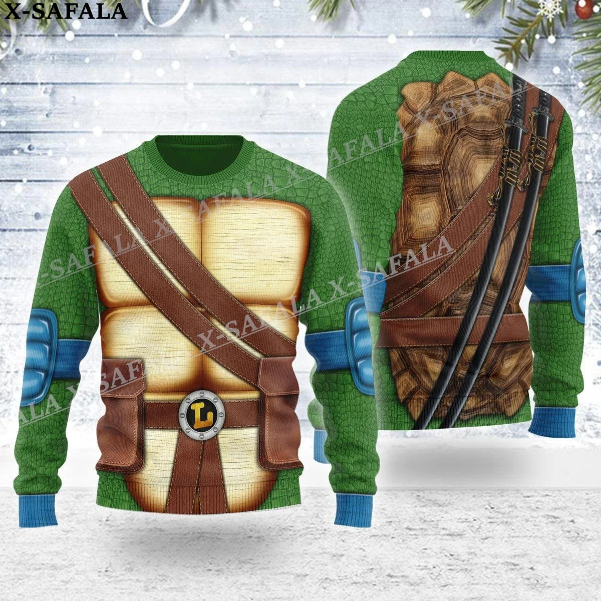 thumbnail image 1 of Suéteres de punto feos de Navidad con armadura de tortuga ninja para cosplay, regalo de Navidad, jerséis, tops para parejas, fiestas, unisex, informales, 1, 1 of 4