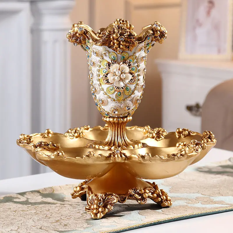Luxury Storage Tray Resin Vase Stereoscopic Dried Fowers Arrangement Wobble Plate Living Room Entrance Ornaments Home Decoration 3