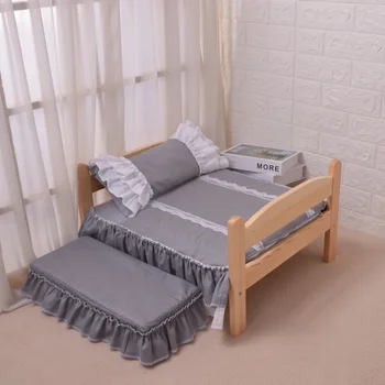 Cute Solid Wood Pet Bed Dog Comfortable Bed Free Full Set of Bedding Pet Supplies Removable and Washable Pet Bed 1