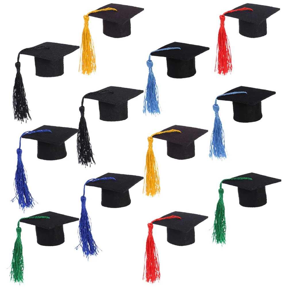 

6/12pcs Mini Graduation Cap Wine Bottle Bouquet Graduation Tassel Hat Doctoral Cap Topper Party Decoration