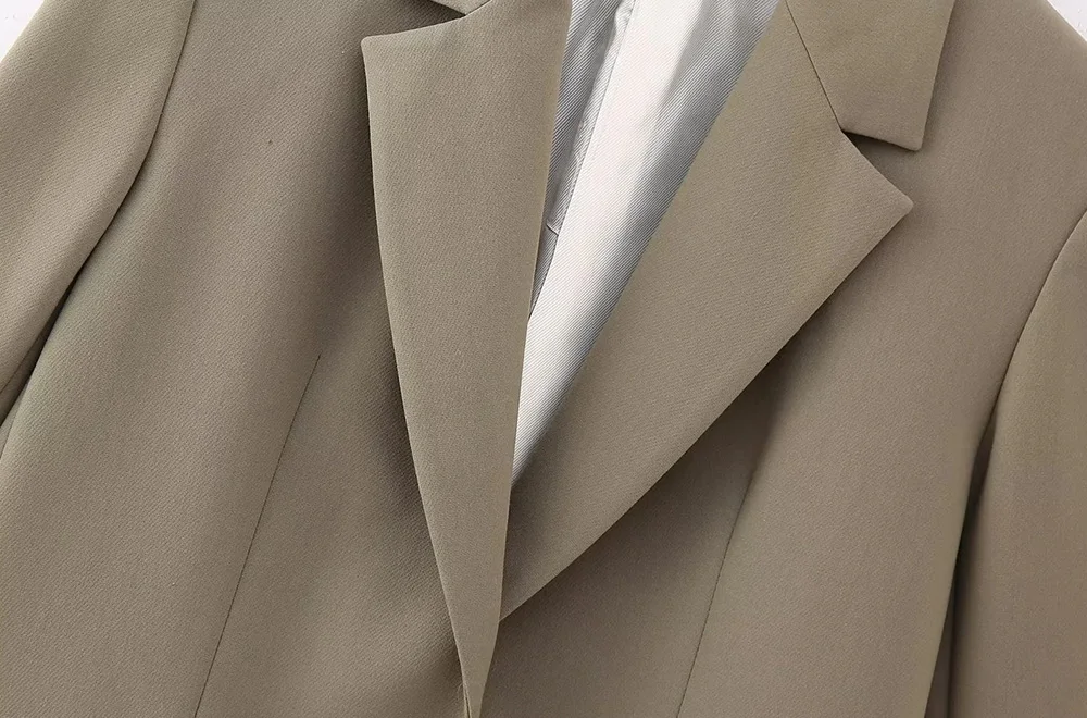 TRAF Women Fashion Single Button Straight Blazer Coat Vintage Long Sleeves Flap Pockets Female Outerwear Chic Casual Tops