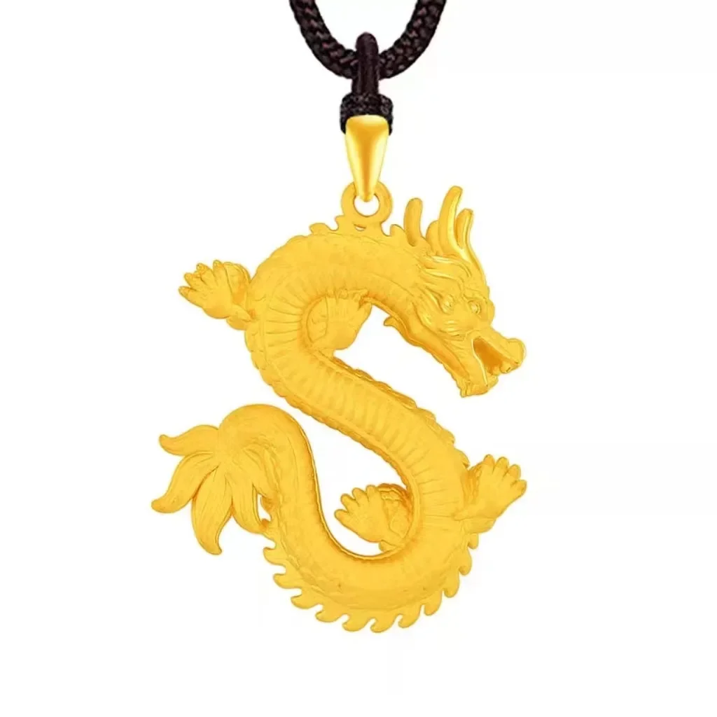 Yellow AU750 dragon pendant natal year zodiac sign 24K domineering 999 necklace metal seal men and women Podweska