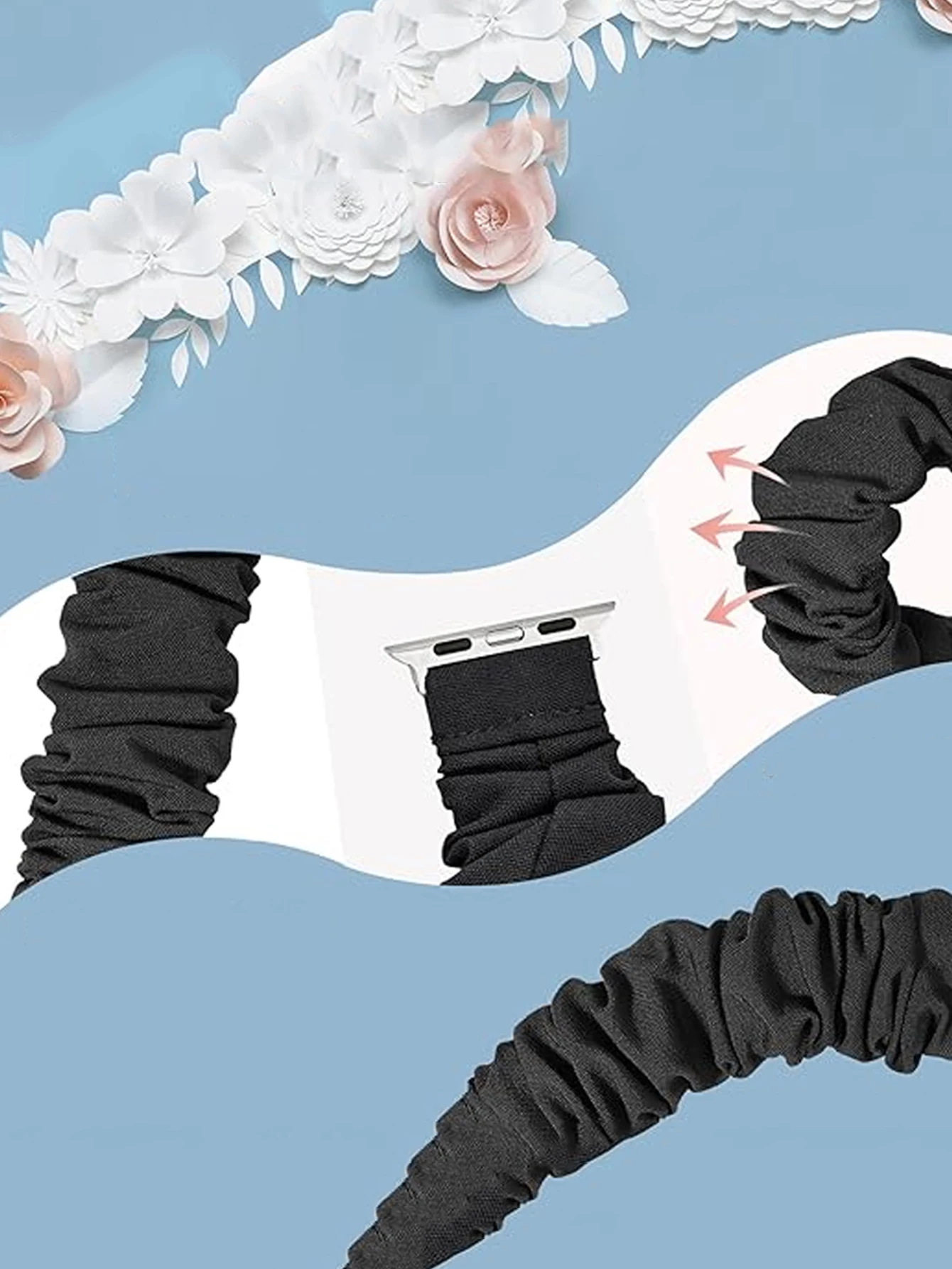 Set of 2 Stylish Scrunchie Bands - Soft Elastic Fabric Wrist Strap