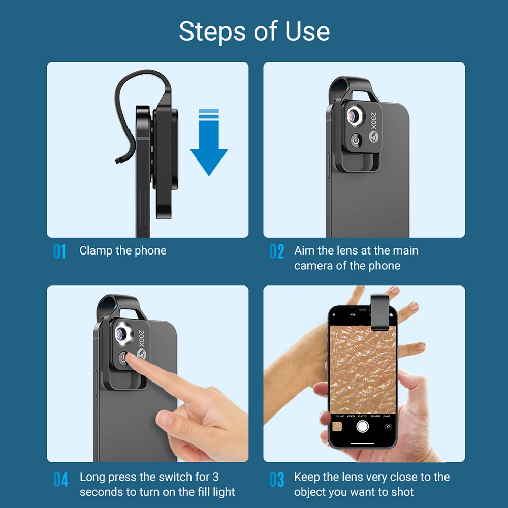 Professional 200X Phone Microscope Lens with Clip for Detailed Observations and Appraisals