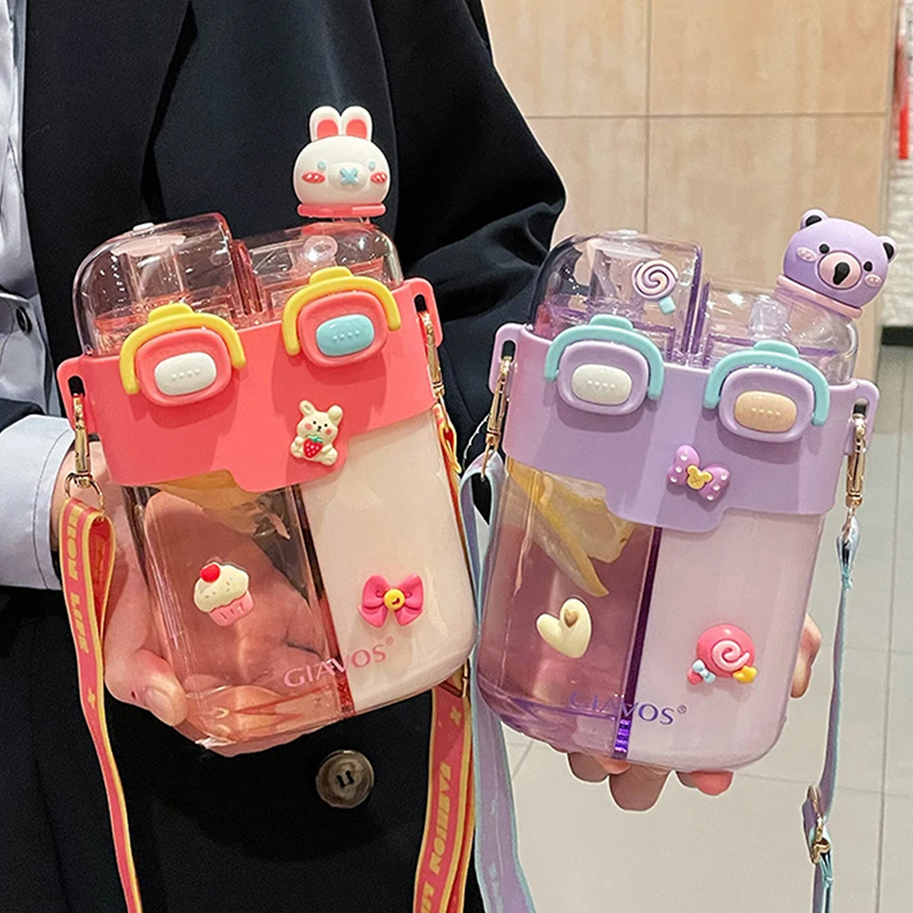 캔디 컬러 물병, 더블 컵, 하이 뷰티 스포츠 물컵, 빨대 컵, 어린이 물컵, 여름, 780ml 