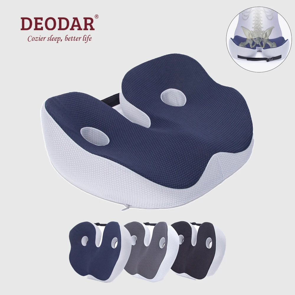 Deodar Memory Foam Sit Bone Relief Seat Cushion for Butt Lower Back Hamstrings Hips Ischial Tuberosity Reduce Fatigue for Chair