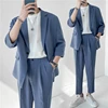 2022 Fashion Summer 2-piece Set Solid Color Single-breasted Casual Simple Student Wear Homme Loose Suits Wear (Blazers + Pants) 1
