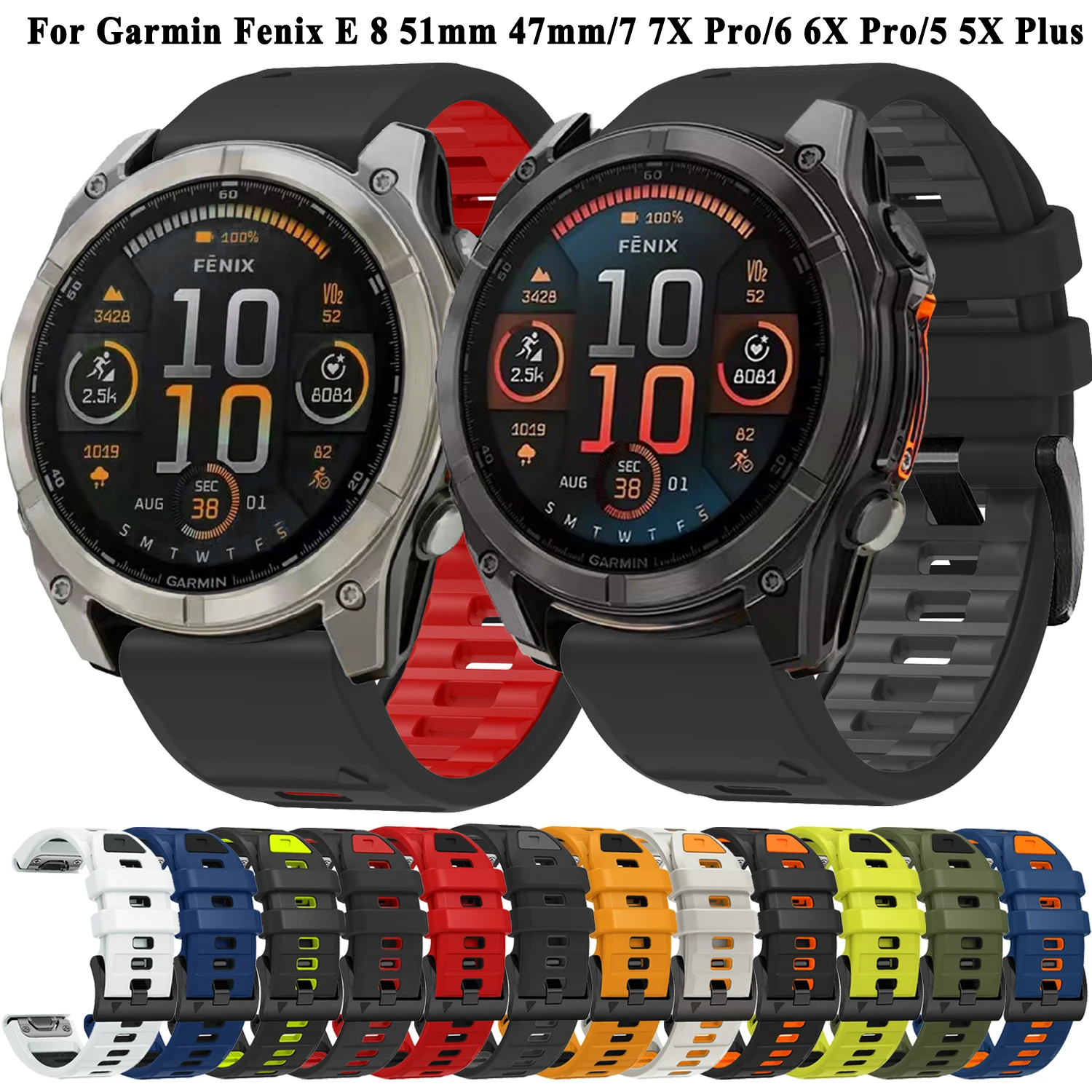 Enhanced Silicone Sport Watch Band - QuickFit Strap for Garmin Fenix and More