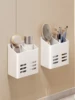 multi purpose storage rack for toothbrushes, combs, makeup brushes, paintbrushes, storage, bathroom, non perforated wall mounted 1