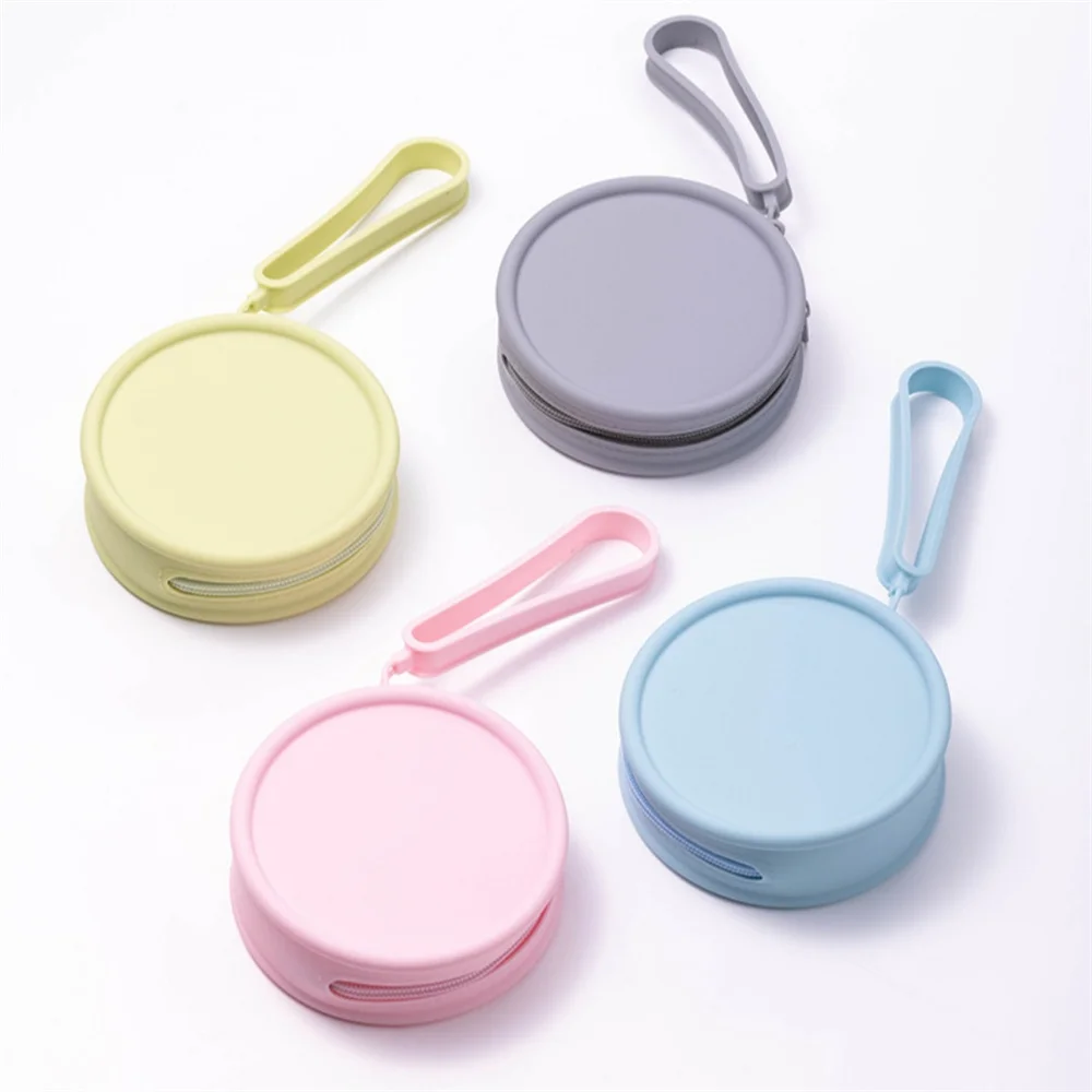 Round Silicone Storage Bag Portable Cosmetics Toiletries Bag Waterproof Zipper Earphone Holder Wallet Macaron Color Coin Purse