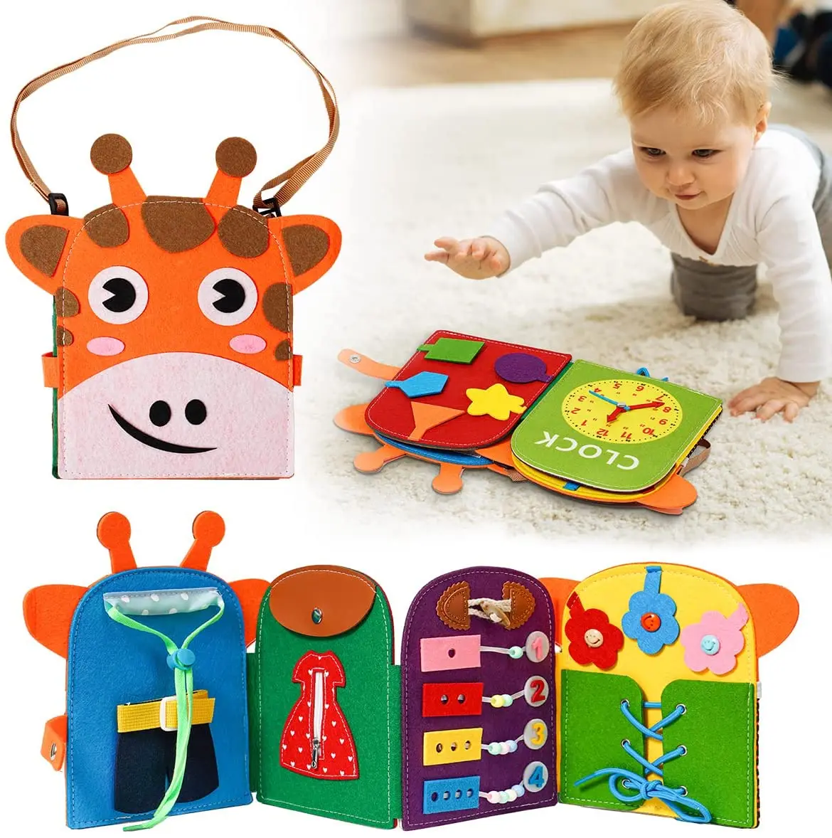 

Busy Board Montessori Toys Giraffe Sensory Toys for Toddlers, Plane Travel Activities Educational Toys, Autism Toys Gift for Boy