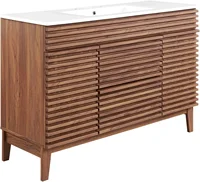 Render Vanity Floor, Single Sink, Walnut White 2