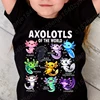 Colorful Cartoon Axolotls Graphic Print Tee, Girls' Casual & Comfy Crew Neck Short Sleeve T-shirt For Spring & Summer 1