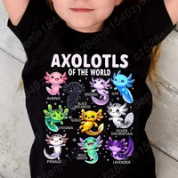 Colorful Cartoon Axolotls Graphic Print Tee, Girls' Casual & Comfy Crew Neck Short Sleeve T-shirt For Spring & Summer 1