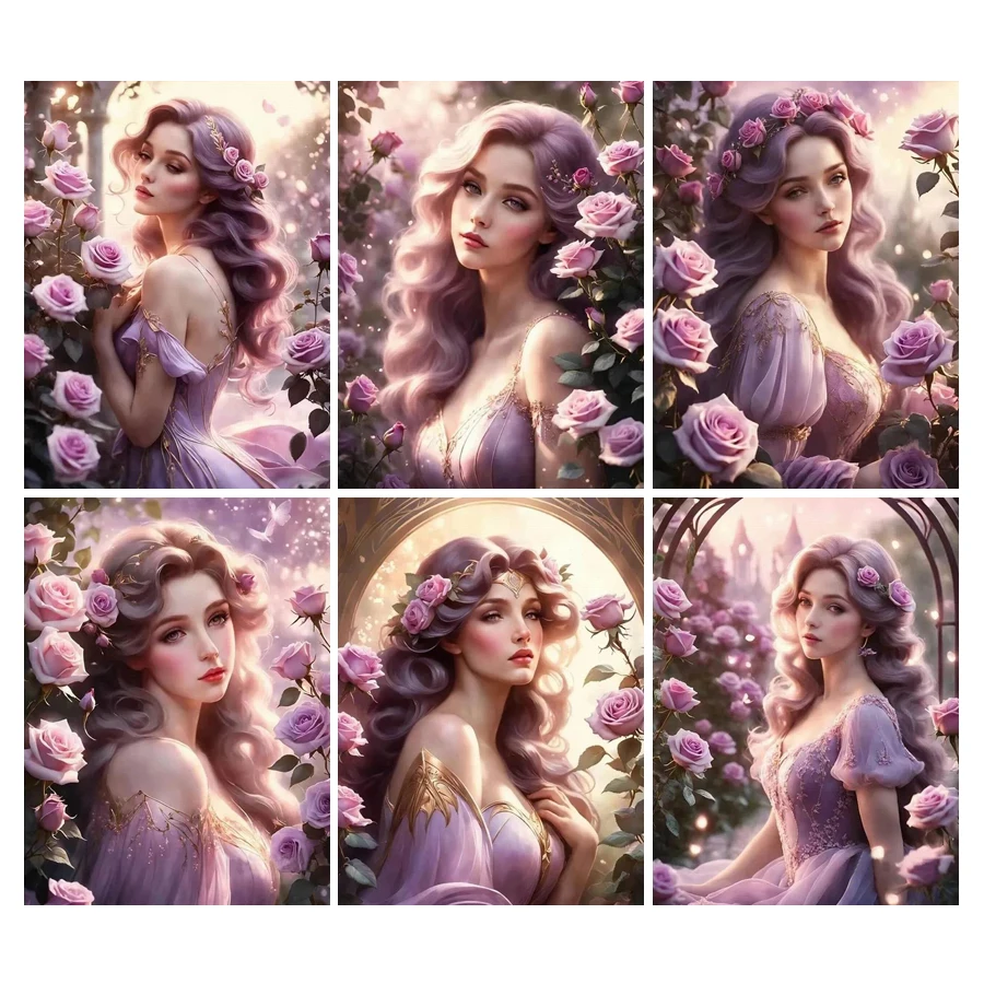 

Pink Flower Woman Diamond Painting Complete Kits New Mosaic Cross Stitch Art Diy Rhinestone Embroidery Girl Picture Wall Decor