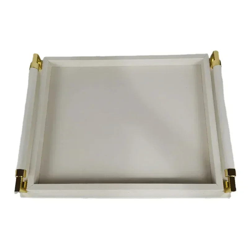 Storage Wooden Tray Leather Plate European Gray Metal Tray Rectangle with Handle Home Hotel Storage Ornaments Serving Plate 5